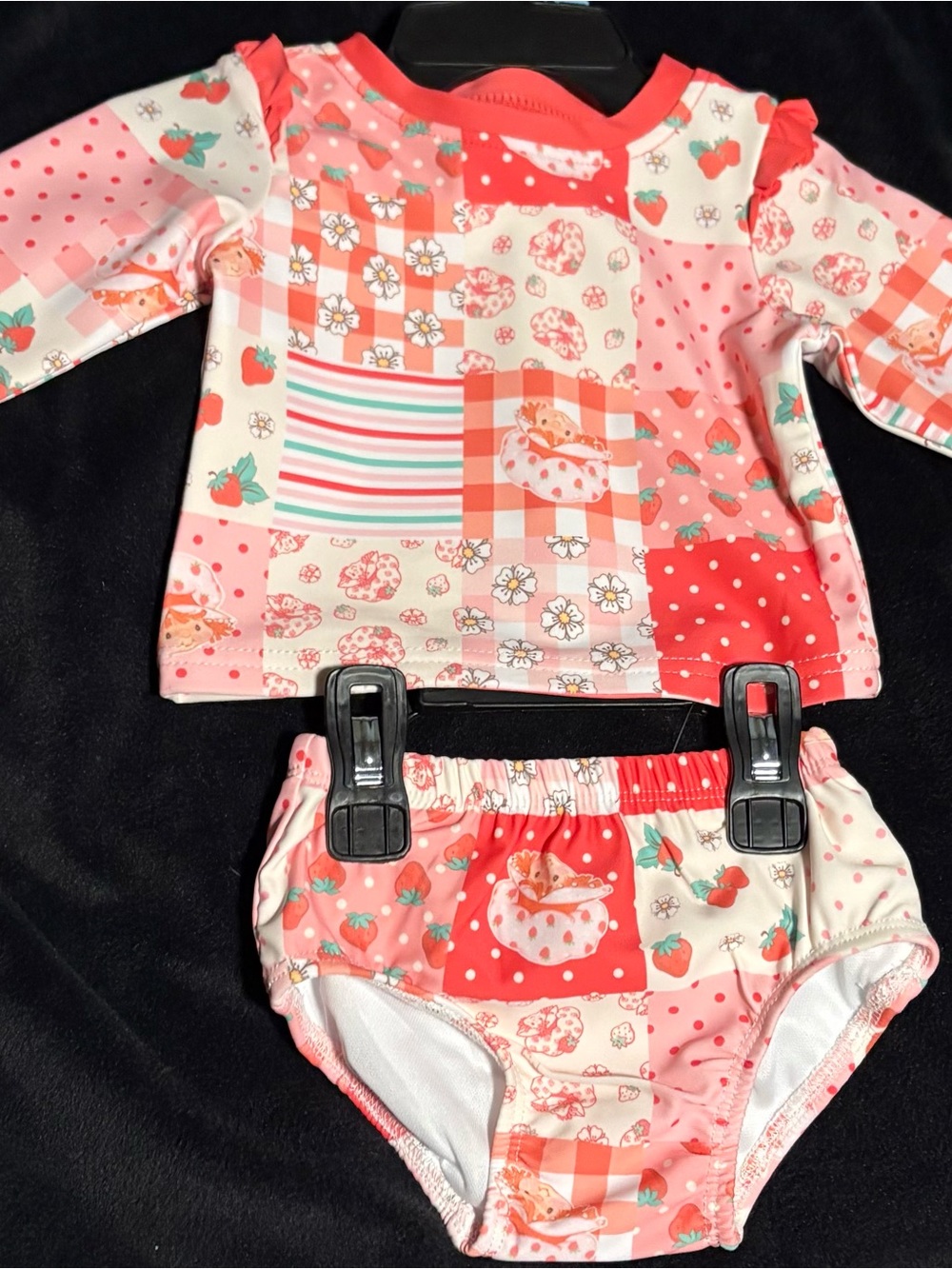 Kids Pink Patchwork Rash Guard Set - Swim Top & Swim Diaper